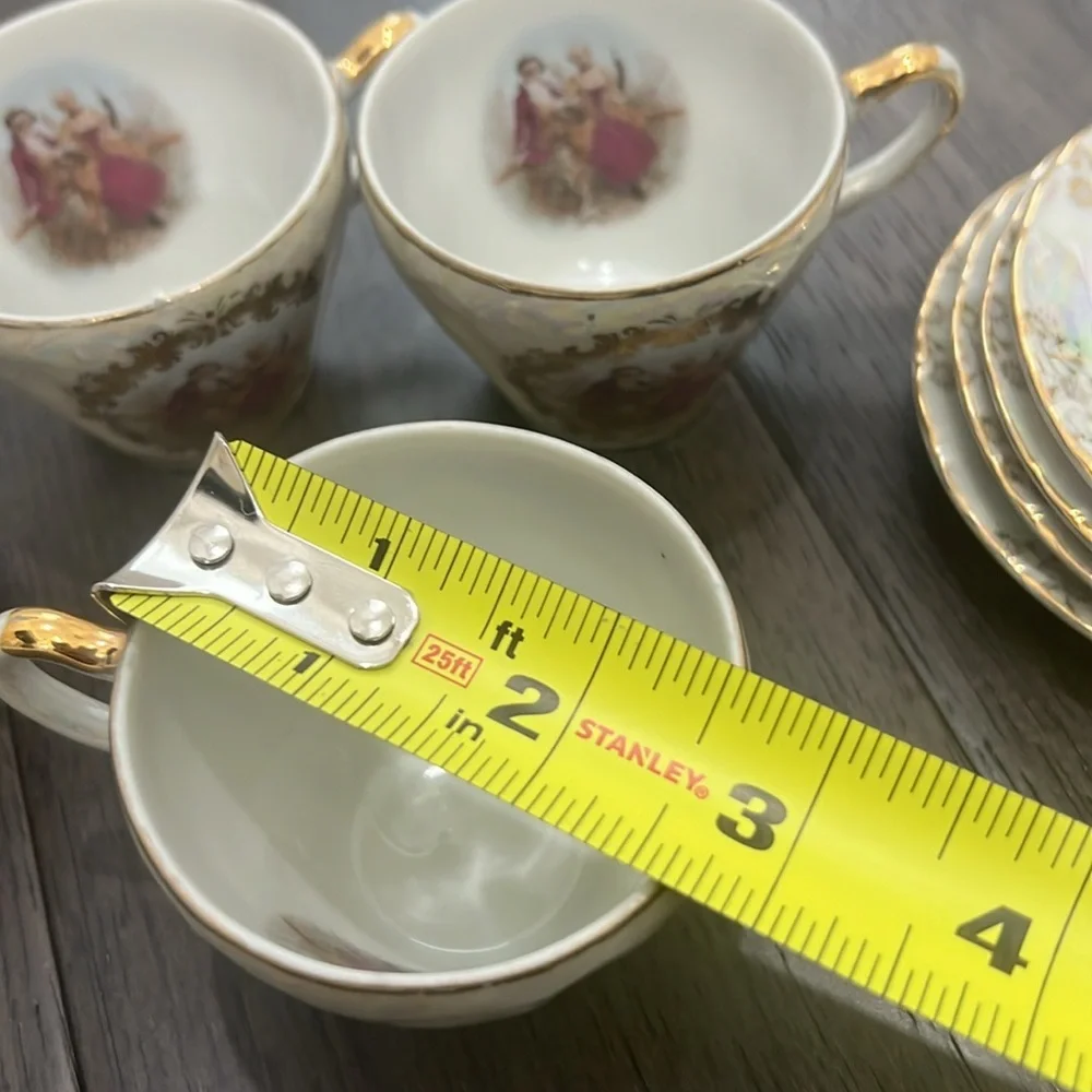 Victorian, gold trimmed, antique like, mini coffee cups with saucer plates